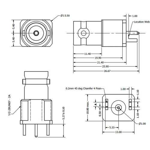 C-SX-072 - PCB Edge Mounting BNC Connector with Location Webs