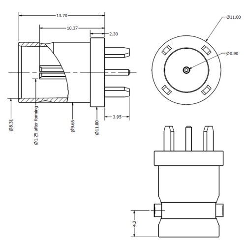 C-SX-061 - 3GHz Top Entry PCB Mounted Press Fit Hybrid BNC Connector