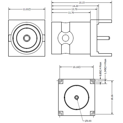 C-SX-068 - 3GHz Top Entry PCB Mounted BNC Connector (Square Based)