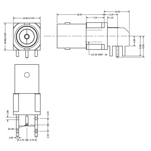 C-SX-069G - Right Angle PCB Mounting BNC Connector with Pathfinder Light Pipe