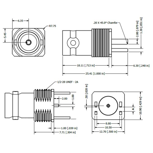 C-SX-083G - PCB Edge Mounting BNC Connector