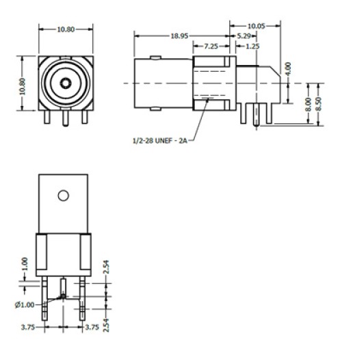 C-SX-085 - PCB Right Angle Mounting BNC Connector with Pathfinder Light Pipe