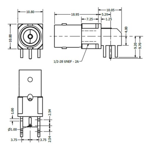 C-SX-095 - Right Angle PCB Mounting BNC Connector with Pathfinder Light Pipe