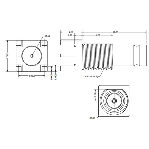 C-SX-099G - PCB Top Entry 1.0 / 2.3 Bulkhead Connector