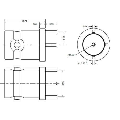 C-SX-100 - Top Entry PCB Mounting BNC Connector