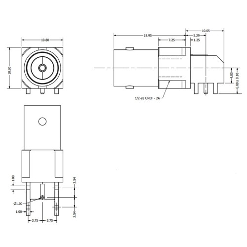 C-SX-101 - Right Angle PCB Mounting BNC Connector with Pathfinder Light Pipe