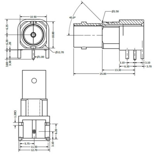 C-SX-105 - Right Angle PCB Mounting BNC Connector with Pathfinder Light Pipe