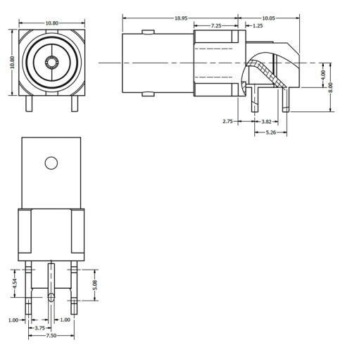 C-SX-108G - PCB Surface Mount BNC Connector with Pathfinder Light Pipe