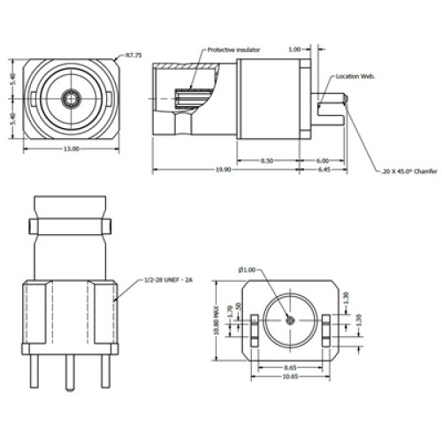 C-SX-109 - PCB Edge mounting BNC Connector with Protective Sleeve