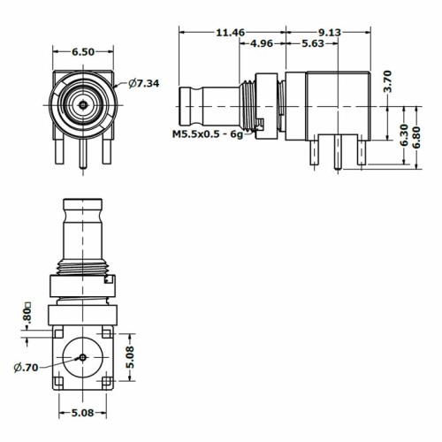 C-SX-113GN - Right Angle PCB Bulkhead Mounted Connector