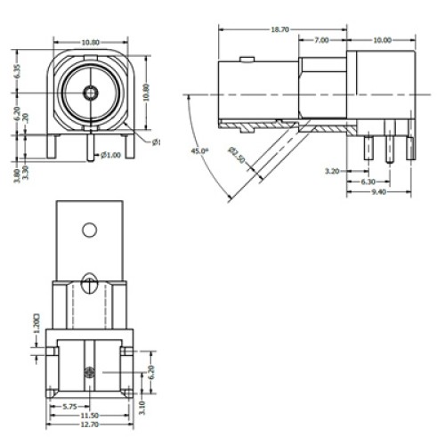 C-SX-114 - Right Angle PCB Mounting BNC Connector with Pathfinder Light Pipe