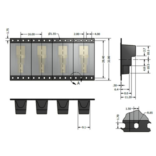 C-SX-121 - DIN1.0/2.3 Right Angled Bulkhead connector with Tape & Reel Placement