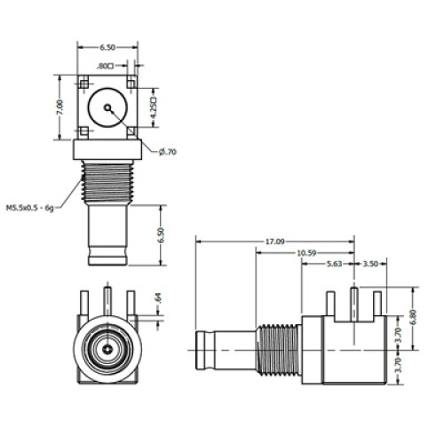 C-SX-125 - Right Angle DIN 1.0/2.3 Bulkhead Connector