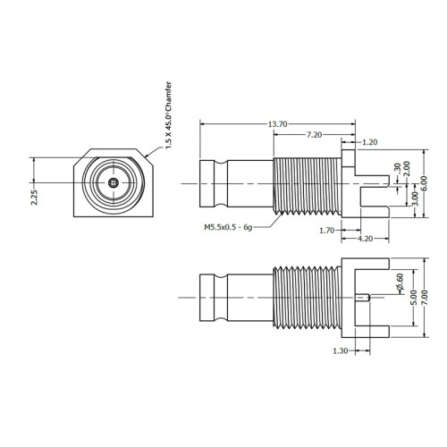 C-SX-127G - Edge Mounted DIN 1.0/2.3 Connector