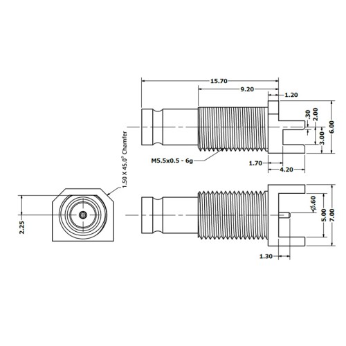 C-SX-130N - Edge Mounted DIN 1.0/2.3 Connector (Long Body)