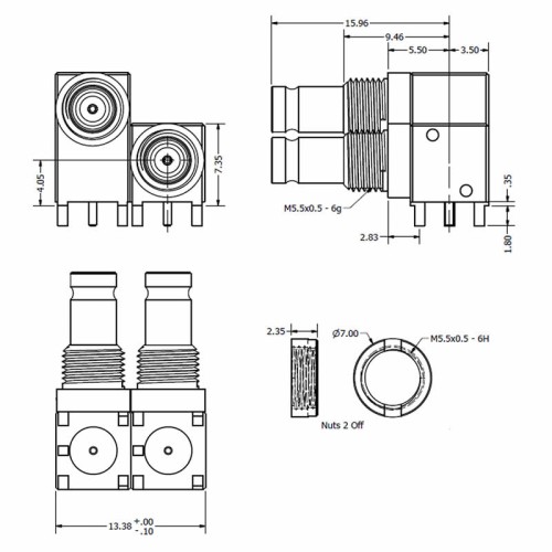 C-SX-146 - Dual Port DIN 1.0 / 2.3 Connector System for PCI Express® Applications