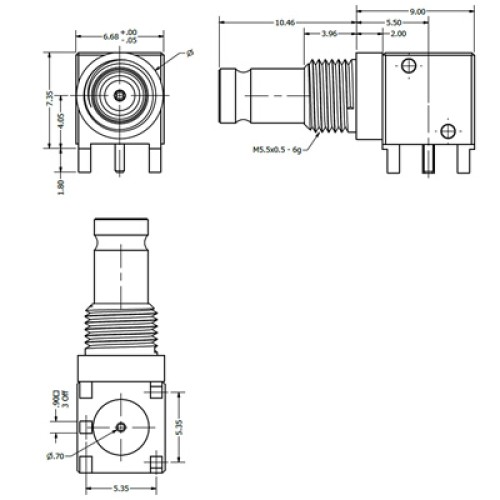 C-SX-148 - Right Angle DIN 1.0/2.3 Bulkhead Connector 