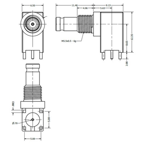 C-SX-149 - Right Angle DIN 1.0/2.3 Bulkhead Connector (Long Body)