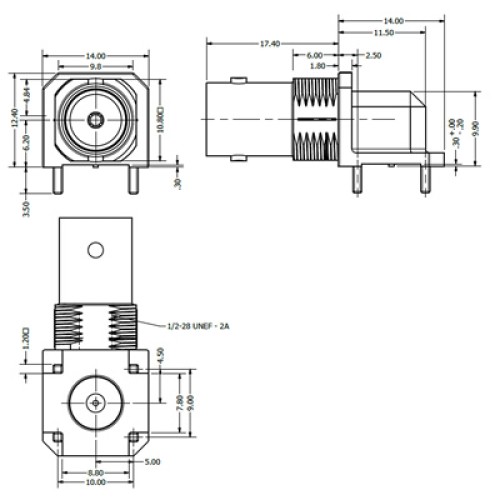 C-SX-166 - Right Angled Surface Mount BNC Bulkhead Socket