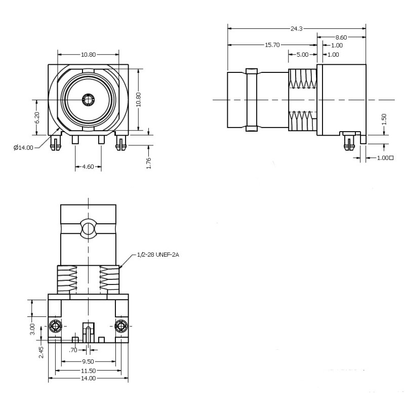 12GHz Right Angle Surface Mount BNC Socket (for automatic placement