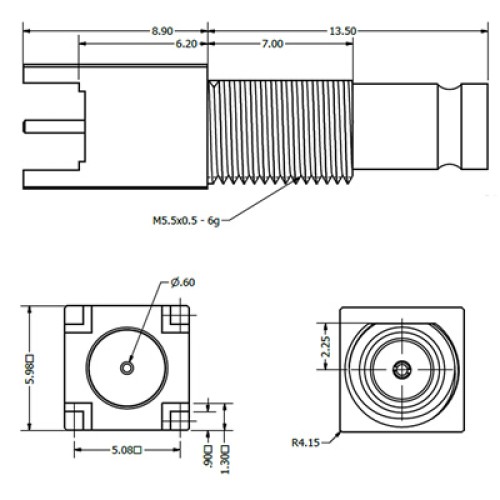 C-SX-179 - Top Entry DIN 1.0/2.3 Bulkhead Connector (Long Body)