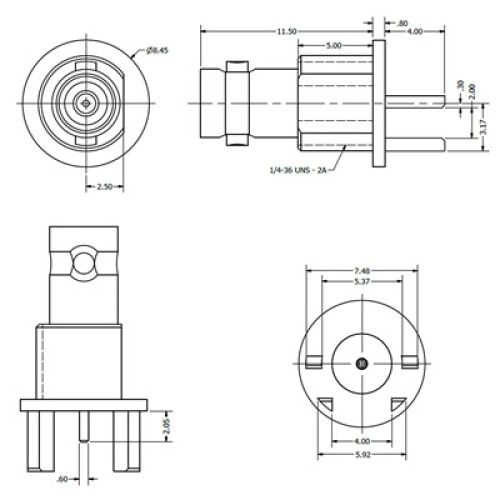 C-SX-184 - Edge Mounted Micro BNC Bulkhead Socket 