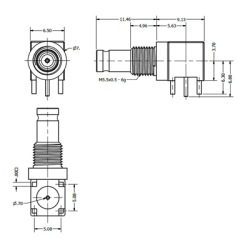 C-SX-187GN - Right Angle DIN 1.0/2.3 Bulkhead Mounted Connector