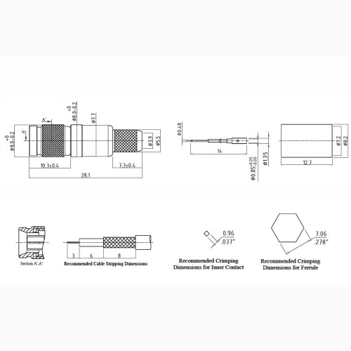 C-SX-193 - DIN 1.0 / 2.3 Cable Mounted Non Latching Connector