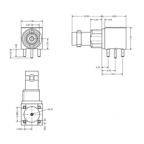 C-SX-199 - Right Angle PCB Bulkhead Micro BNC Connector