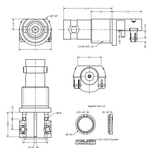 C-SX-200 - End Launch Surface Mount Micro BNC Socket (for automatic placement) 