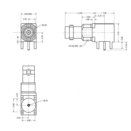 C-SX-208 - Right Angled Micro BNC Connector (slim body)