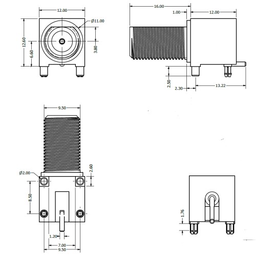 C-SX-215 - Right Angle Surface Mounting F Connector