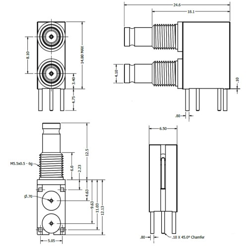 C-SX-218 - Dual Port Right Angle DIN 1.0/2.3 Bulkhead Connector