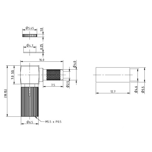 XGT-8016-NGDH - DIN 1.0 / 2.3 Right Angled Screw On Cable Mounted Plug