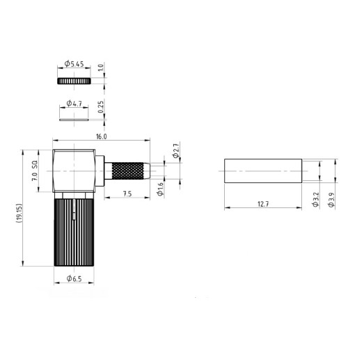 XGT-8016-NGAF - DIN 1.0 / 2.3 Right Angled Screw On Cable Mounted Plug