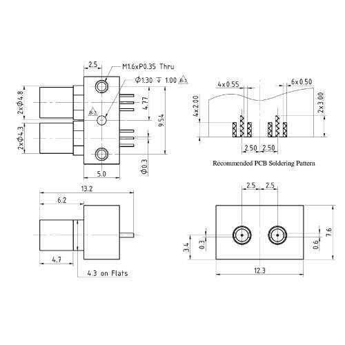 XJT-A011-GGAY - 12GHz PCB Dual Edge Mounted MCX Connector