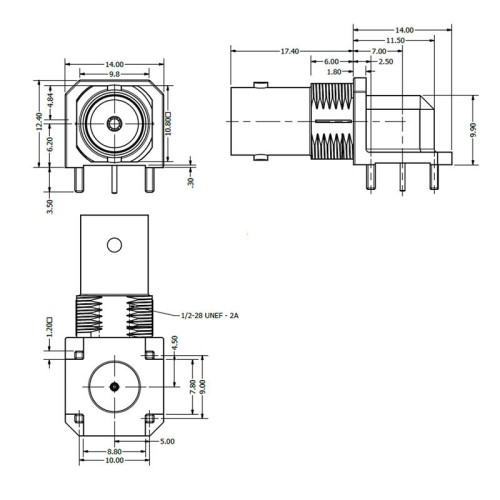 C-SX-144 - Right Angle Mounting BNC Bulkhead Socket