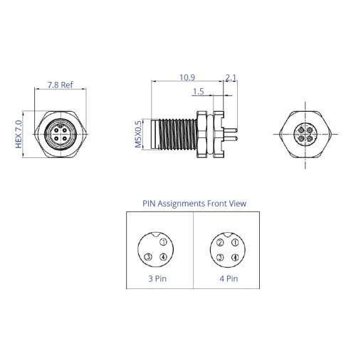 CC05-XXP-FA-PB - M5 Front Fastening Plug (A Code)