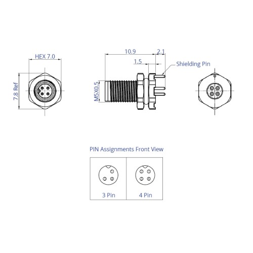 CC05-XXP-FA-PBS - M5 Front Fastening Shielded Plug (A Code)