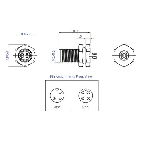 CC05-XXP-FA-PM - M5 Front Fastening Plug (A Code)