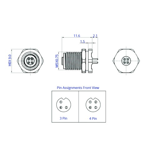 CC05-XXS-FA-PB8 - M5 Front Fastening Socket (A Code)