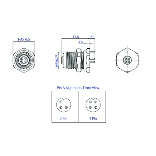 CC05-XXS-FA-PBS8 - M5 Front Fastening Shielded Socket (A Code)