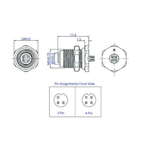 CC05-XXS-FA-PM8 - M5 Front Fastening Socket (A Code)