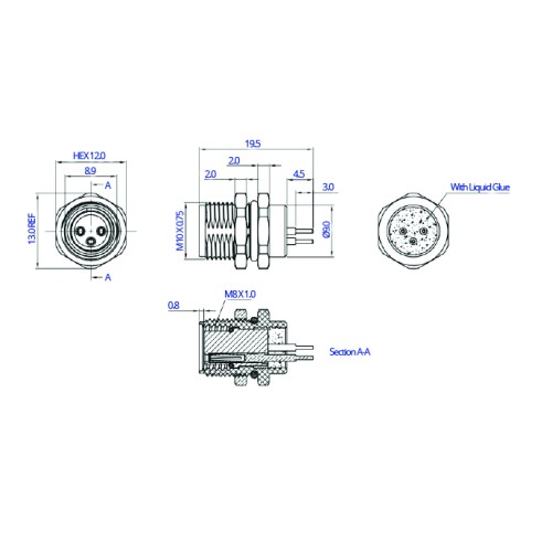 CC08-XXS-FX-PB4 - M8 Front Fastening Socket (A and B Code)