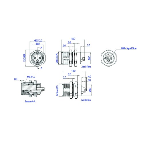 CC08-XXS-FX-PM4 - M8 Front Fastening Socket (A and B Code)