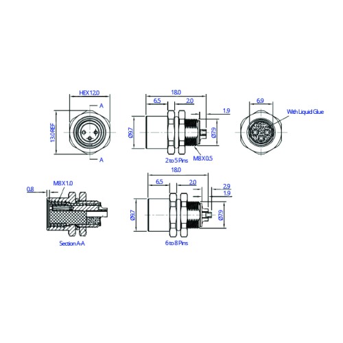 CC08-XXS-RX-PM - M8 Rear Fastening Socket (A and B Code)