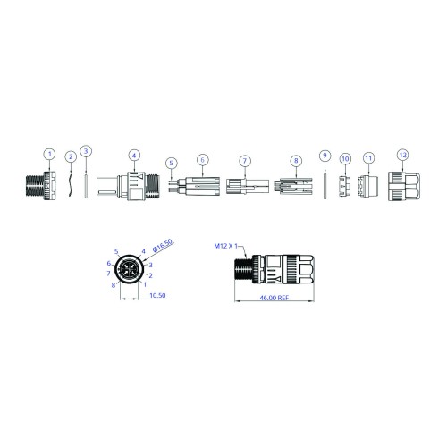 CC12-08P-X-AC30 - M12 Cable Mounted Plug (X Code)