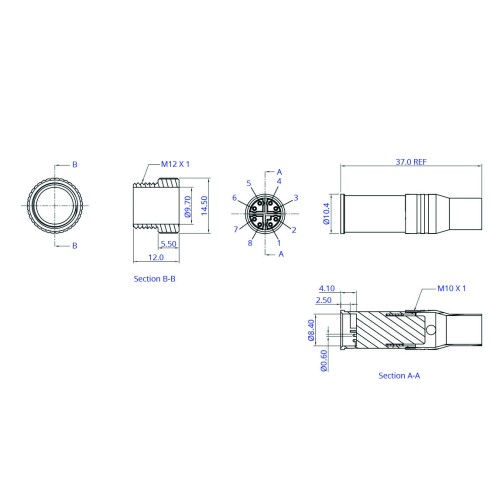 CC12-08P-X-MMS - M12 Cable Mounted Plug (X Code)