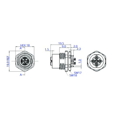 CC12-08S-FX-PMSX - M12 Front Fastening Shielded Socket (X Code)