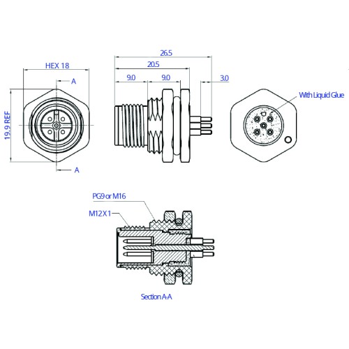 CC12-XXP-FA07-PBX - M12 Front Fastening Die Cast Plug (A Code)